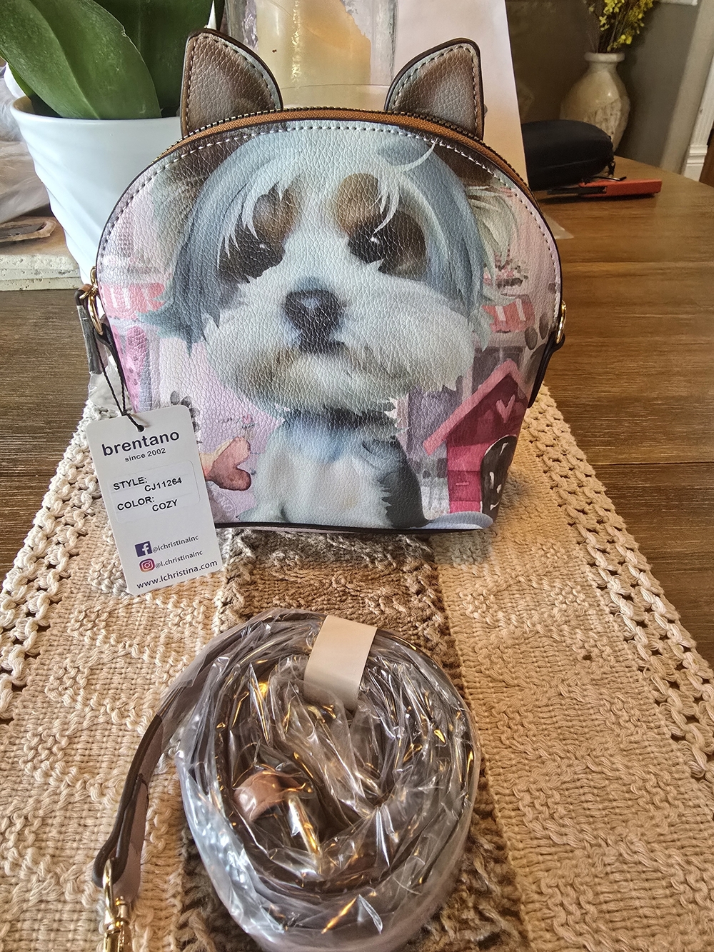 Brentano Cozy Yorkie Print Small Pets Crossbody Bag